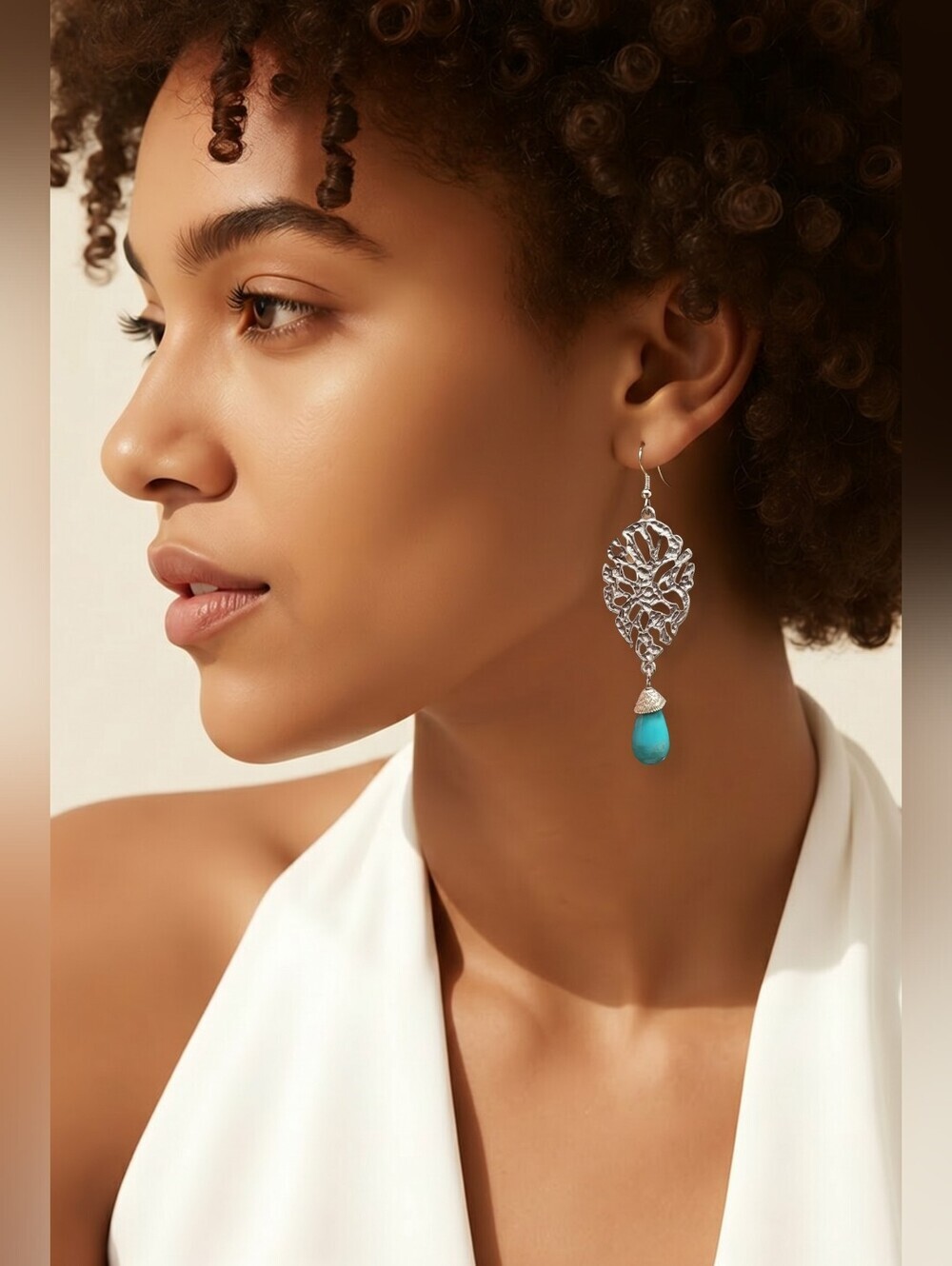 NWT Pure For Nadine West Silver Cutout Faux Turquoise Teardrop Earrings ~2"